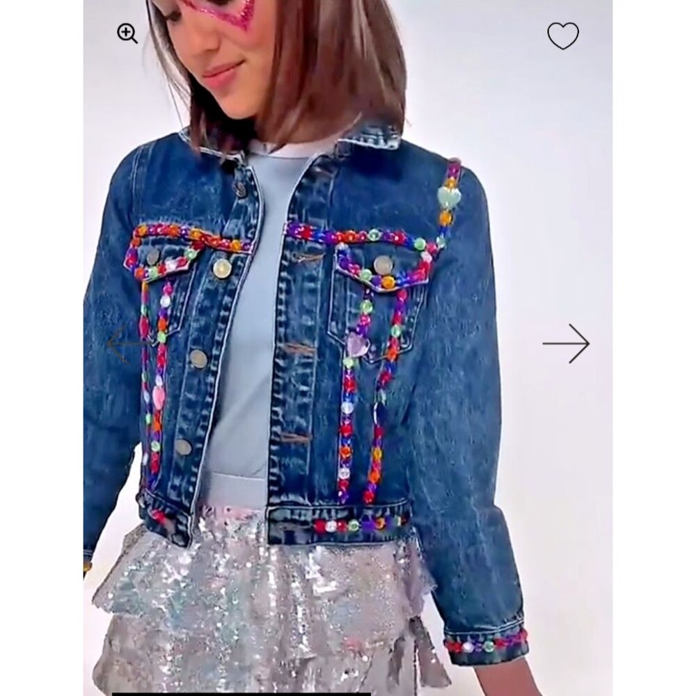 Lola + The Boys Denim Jacket S 5-6 Multicolor Rhinestone Bead Gem Button Pocket